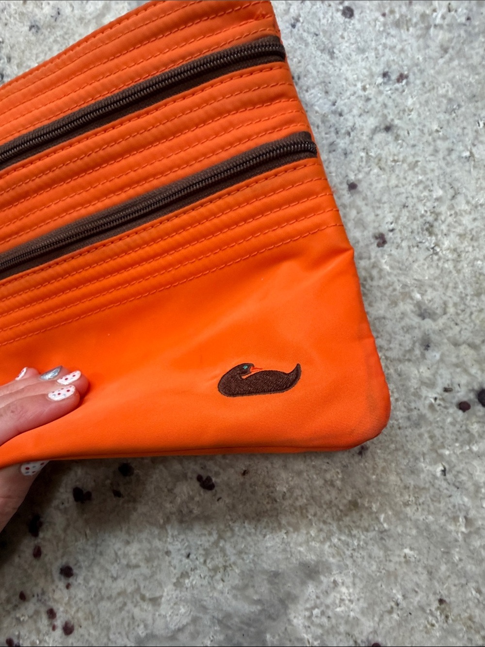 Dooney & Bourke Orange Nylon Triple Zip Crossbody Bag 7.5" x 8" Adjustable Strap - Picture 3 of 9